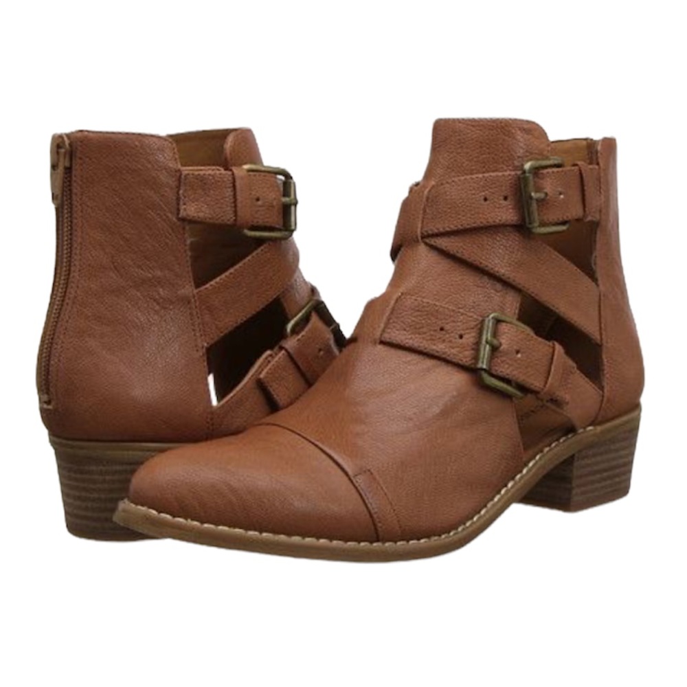 Nine West Waterloo Cognac Brown Leather Strappy Western Ankle Boots Size 8